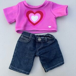 Build a bear Pink Heart Top and Denim Set